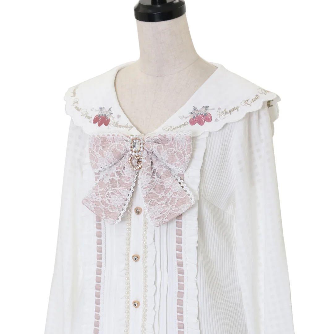 k*い様 LIZLISA リズリサ ストロベリー刺繍セーラーリブブラウス ピンク