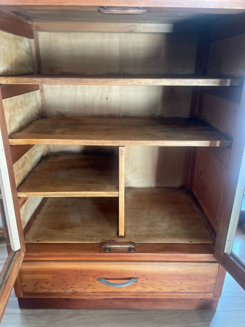 昭和レトロ 水屋箪笥　古家具 キャビネット 収納棚 ガラス戸 アンティーク　家具