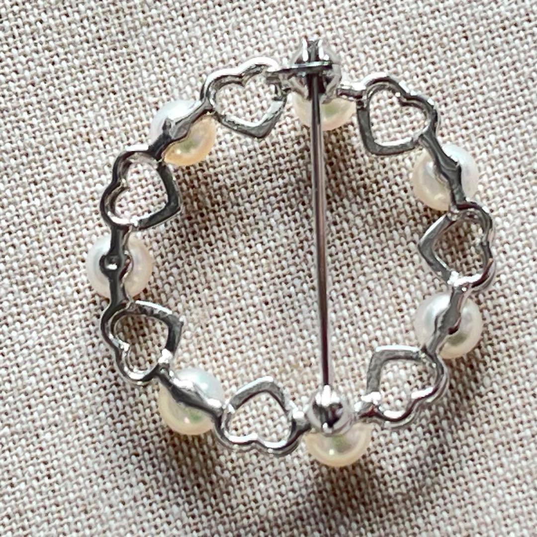 ミキモト　ハート　パール　サークル　ブローチ　シルバー　美品