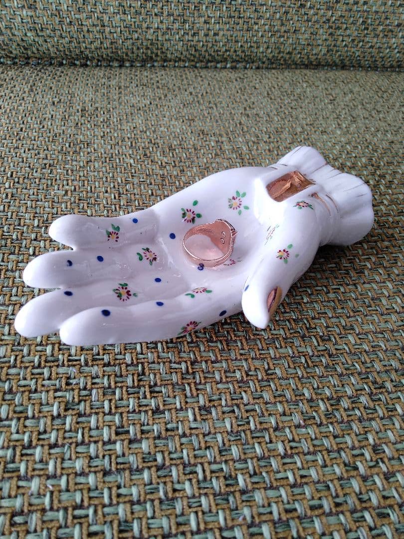 ハンド　手　花柄　オブジェ　置物　ビンテージ　レア　ドット　ジュエリー　レトロ