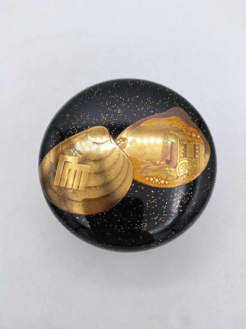 c650 平棗 貝合せ蒔絵 源氏29帖目『行幸』輪島 野井景斉 木箱 茶道 古物