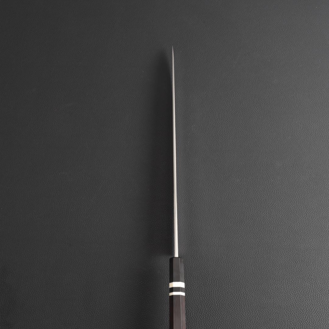 9358 柳刃包丁 9寸 刺身包丁 刃は究極の切れ味 黒檀黒水牛角白三本巻八角柄