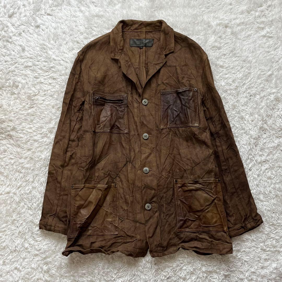 希少✨イサムカタヤマ バックラッシュ 3 レザー　カバーオール 茶　シワ加工