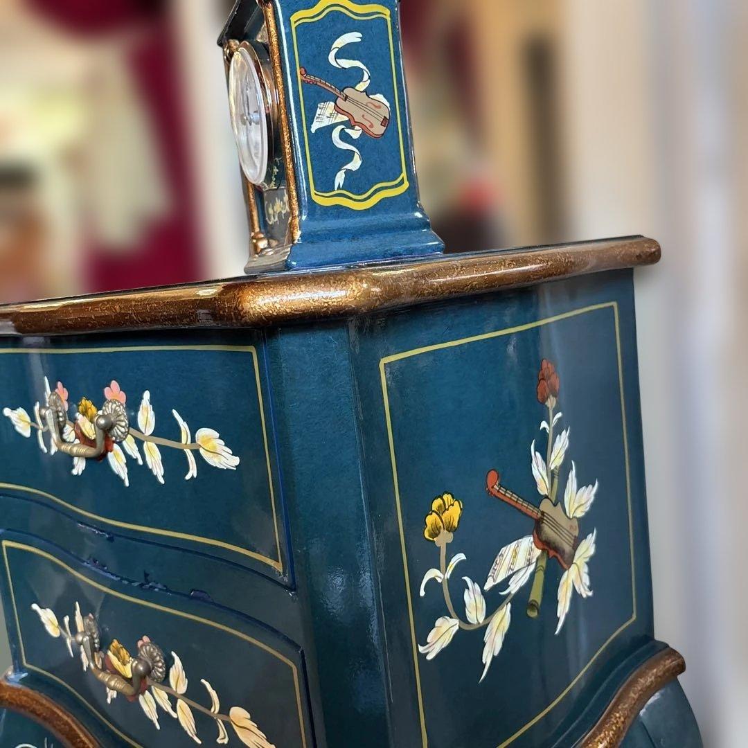 ロココ調チェスト ダークグリーン 2段引き出し　時計付き