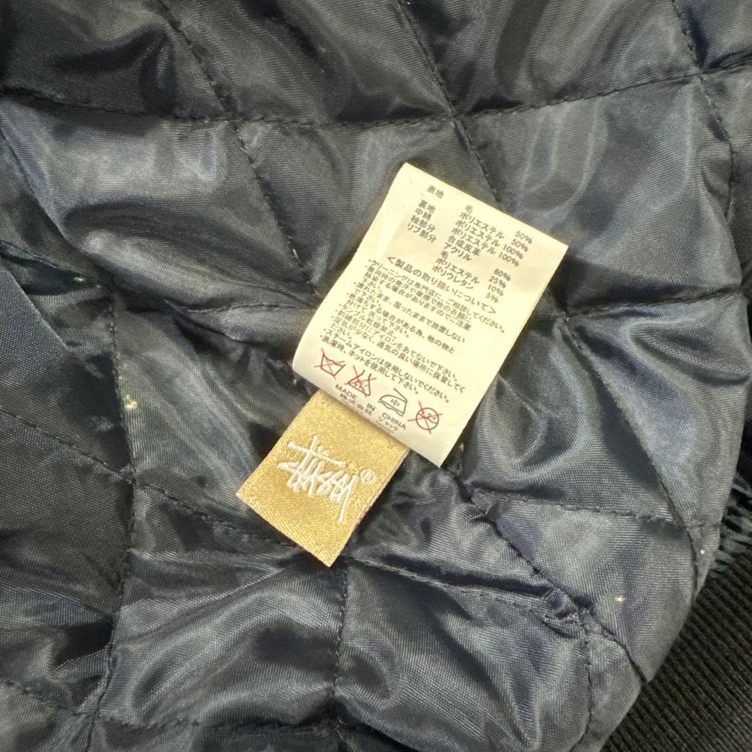 STUSSY フード付きスタジャン ブラック/アイボリー