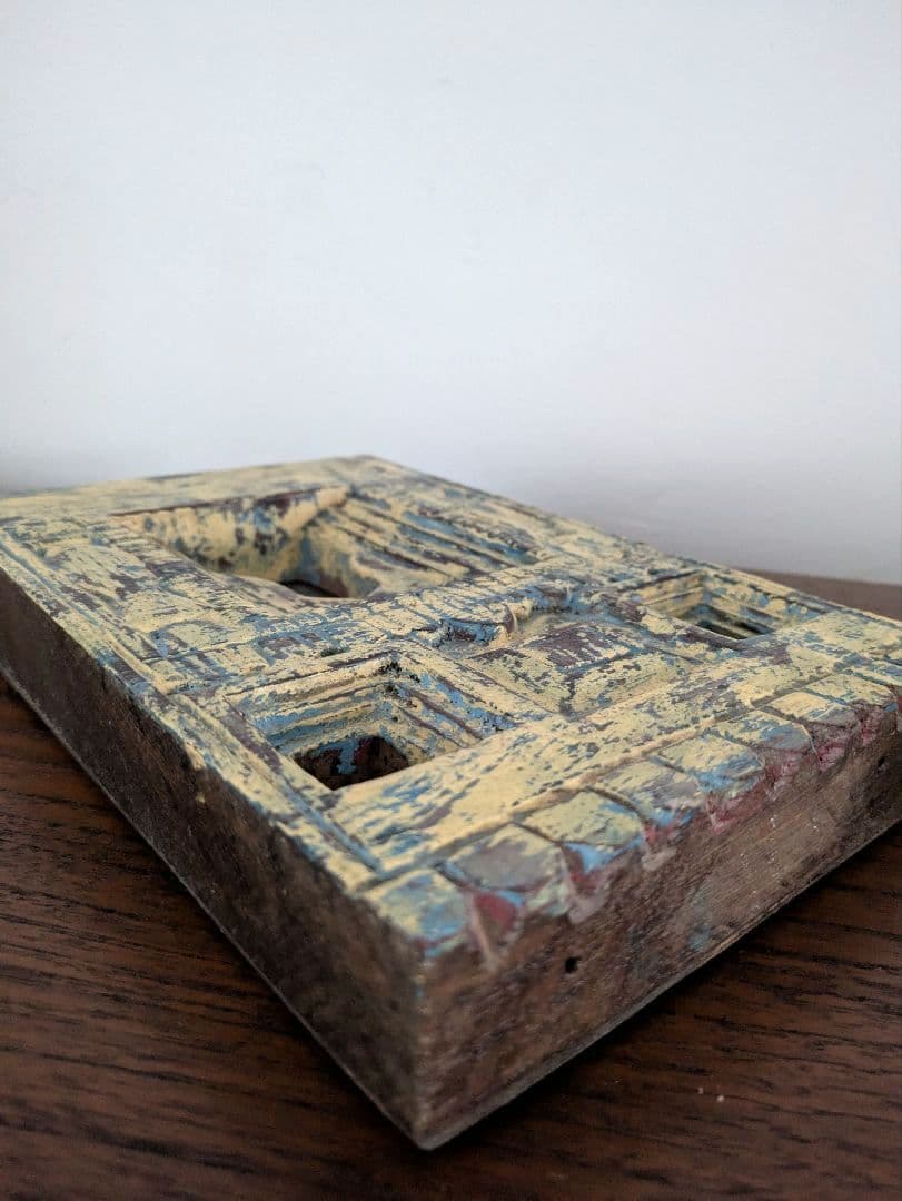 【　インド　ヴィンテージ　ミラー　】鏡　アンティーク　レリーフ　木製　壁掛　木彫