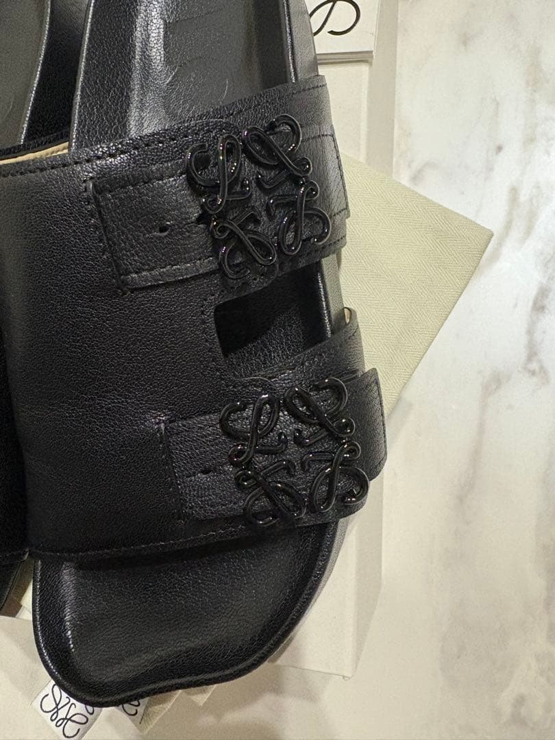 正規品　ロエベ　アナグラム　ユニセックス　サンダル　41 黒　ブラック　本革