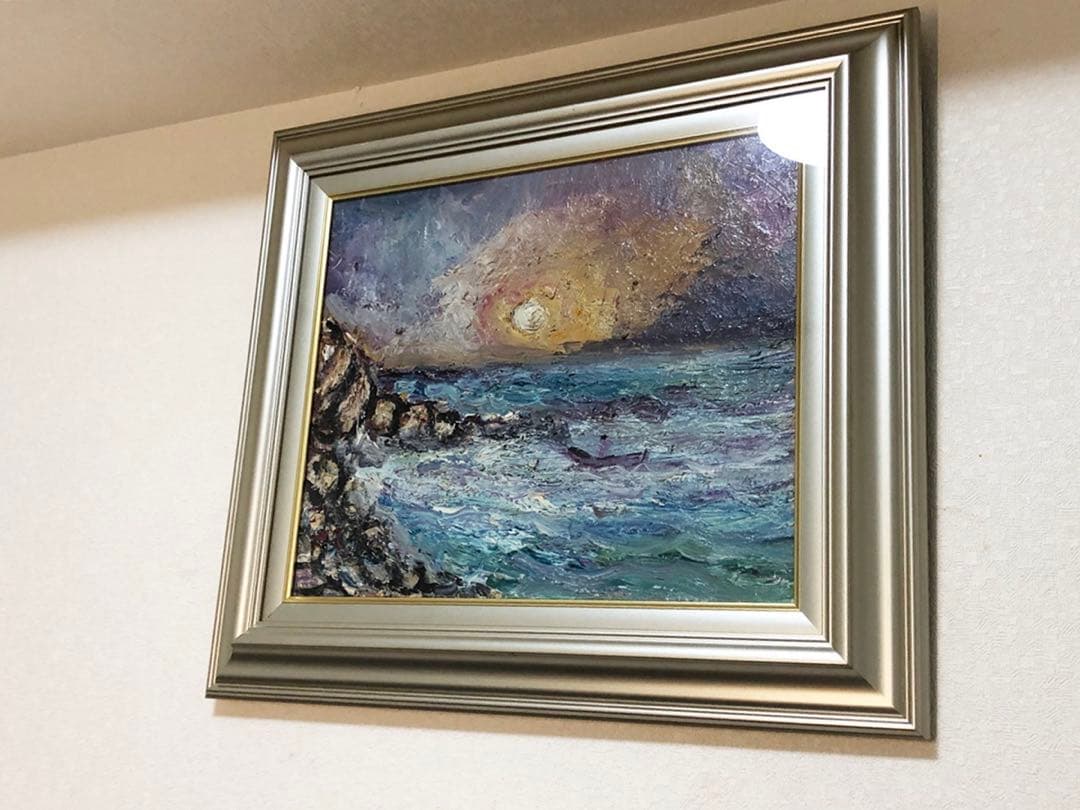 油絵 田中正盛 作 夕日と海 自然・風景画 vic art F8号「真作」油彩画