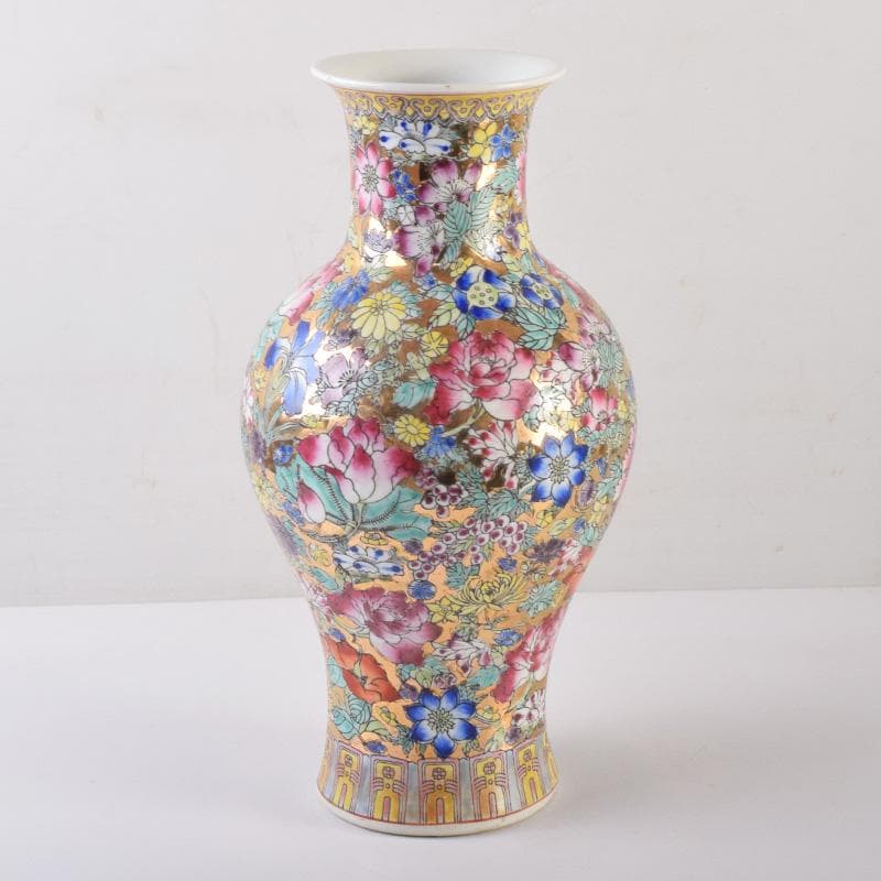 中国　乾隆年製款　粉彩　花草文　花瓶　C　7952A