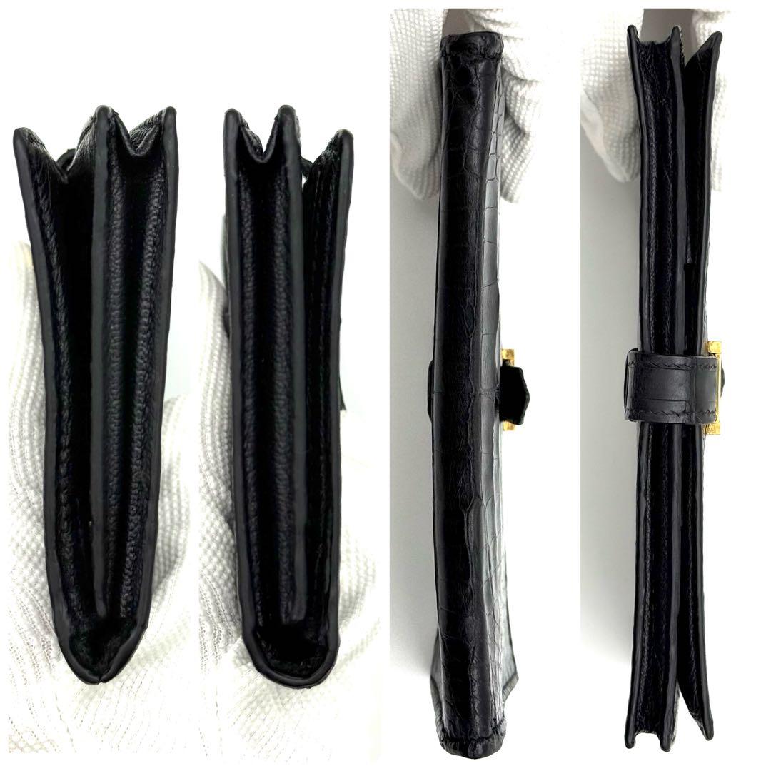 エルメス べアンスフレ クロコダイル アリゲーター 　ブラック 長財布 P21