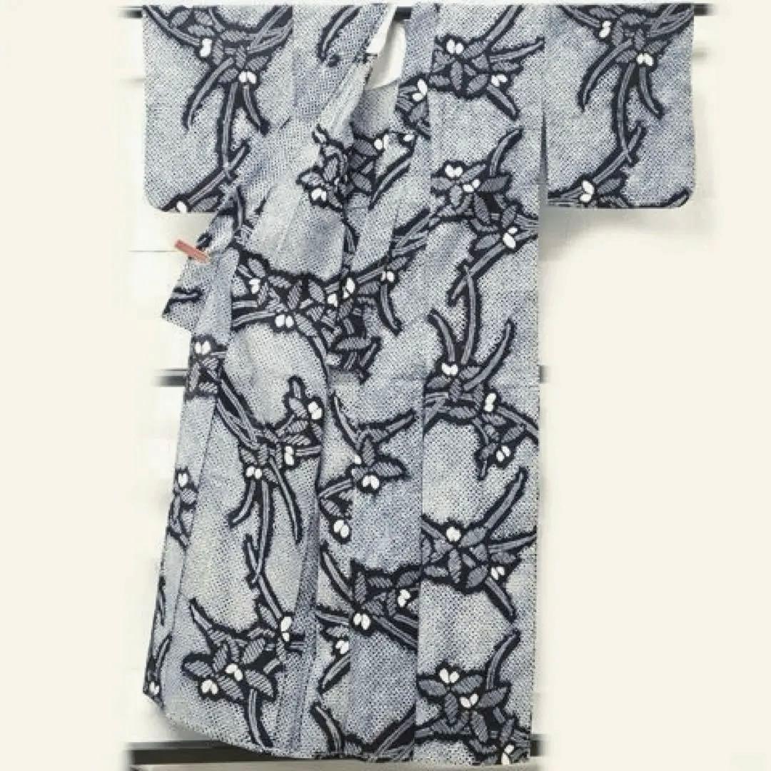 有松絞り　浴衣　身丈156 三浦絞り　紺地　ワントーン　有松鳴海絞り　菖蒲