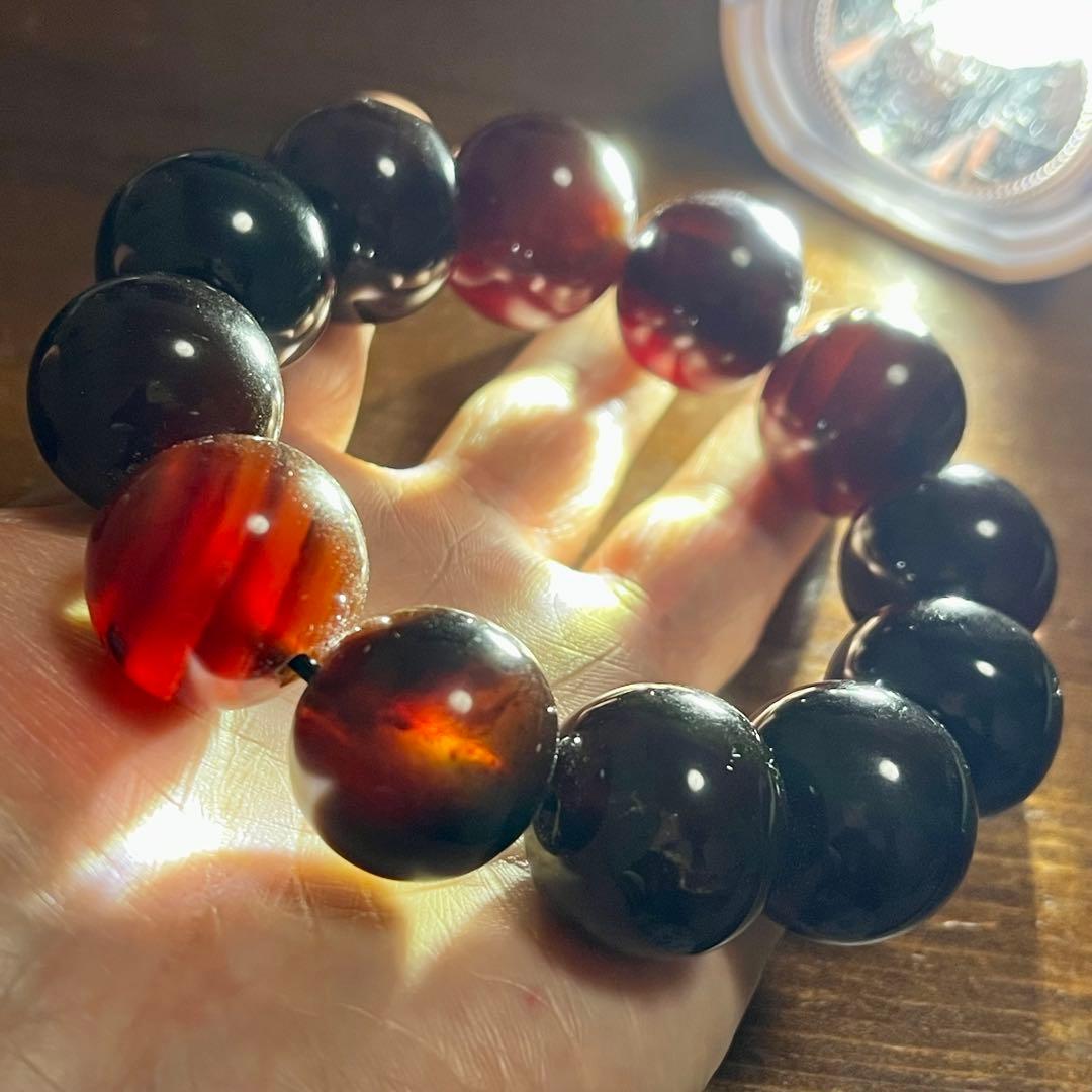 22mm 天然 琥珀 ブルー アンバー チェリー ブレスレット 高品質 アンバー